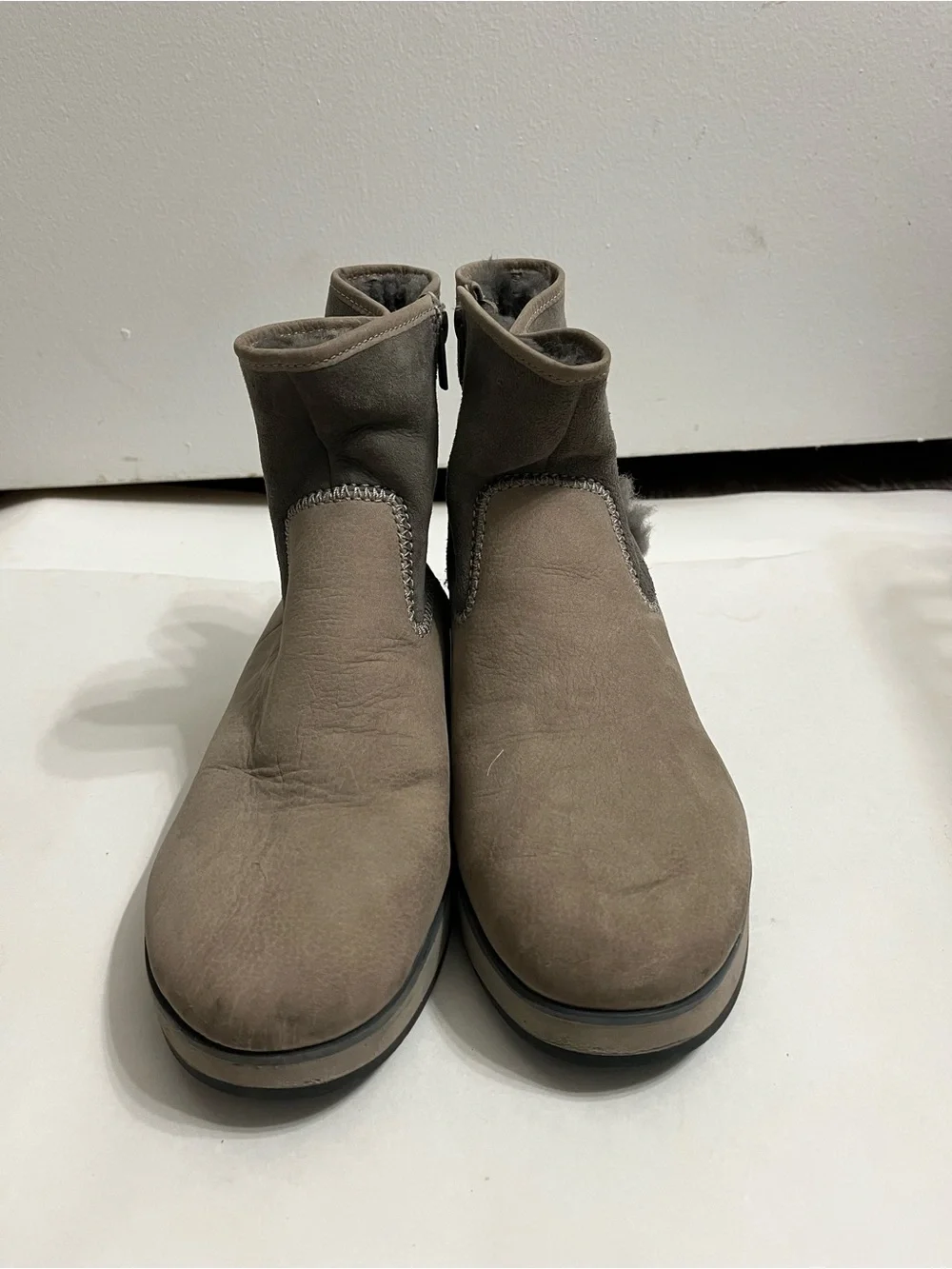 OluKai Taupe Faux-Fur Trim Slip-On Winter Boots